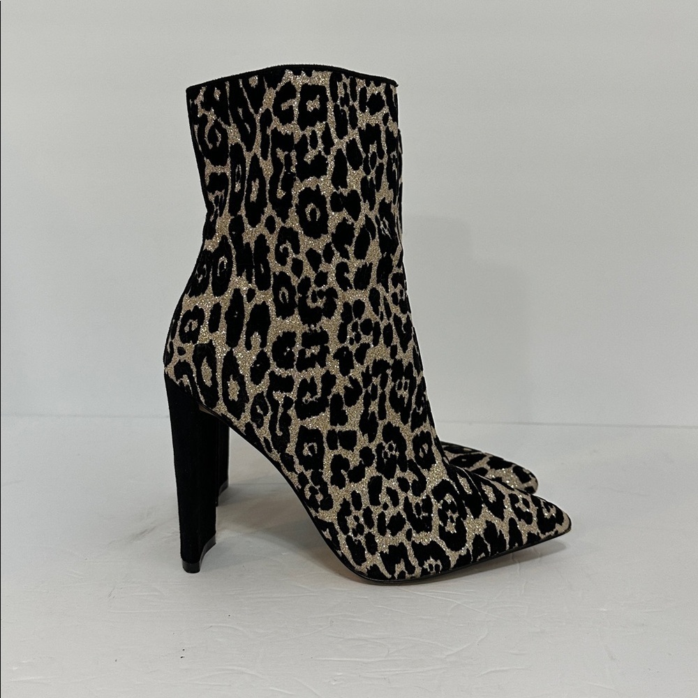 Aldo Black and Tan Leopard Heeled Boots Size 7.5